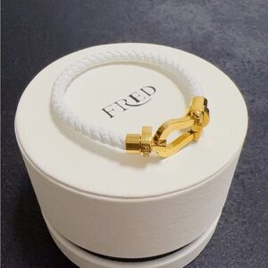🎀 Custom Fred Style White & Gold Braided Leather Bracelet 21cm